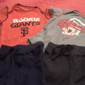 Team Athletics 2 6/9 months onesies and shorts